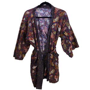 Vintage Multi Colored Fan Print Kimono Size M